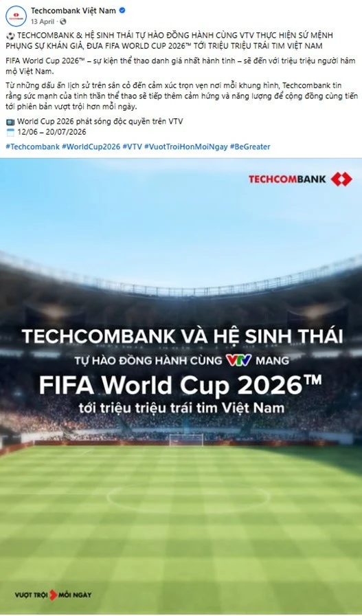 Dấu ấn Techcombank – Nhà tài trợ Quốc gia bản quyền phát sóng kỳ FIFA World Cup 2026 lịch sử