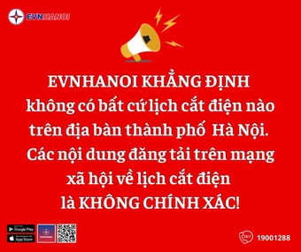 EVNHANOI: Không có lịch cắt điện ngày 27/5