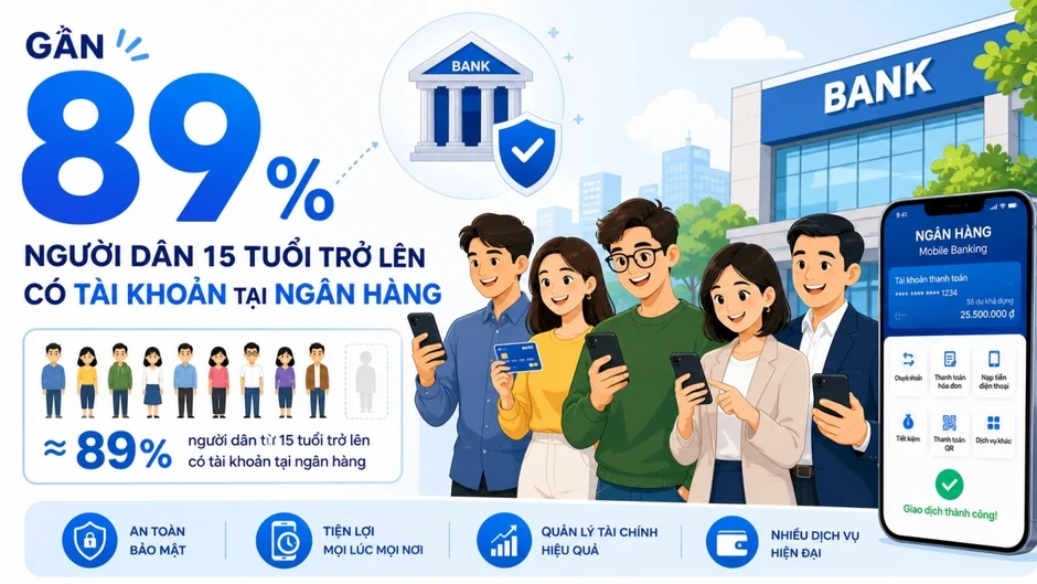 Gần 89% người dân 15 tuổi trở lên có tài khoản tại ngân hàng