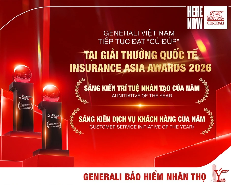 Generali nhận cú đúp giải thưởng về công nghệ và dịch vụ khách hàng tại Insurance Asia Awards 2026 Generali nhận cú đúp giải thưởng về công nghệ và dịch vụ khách hàng tại Insurance Asia Awards 2026