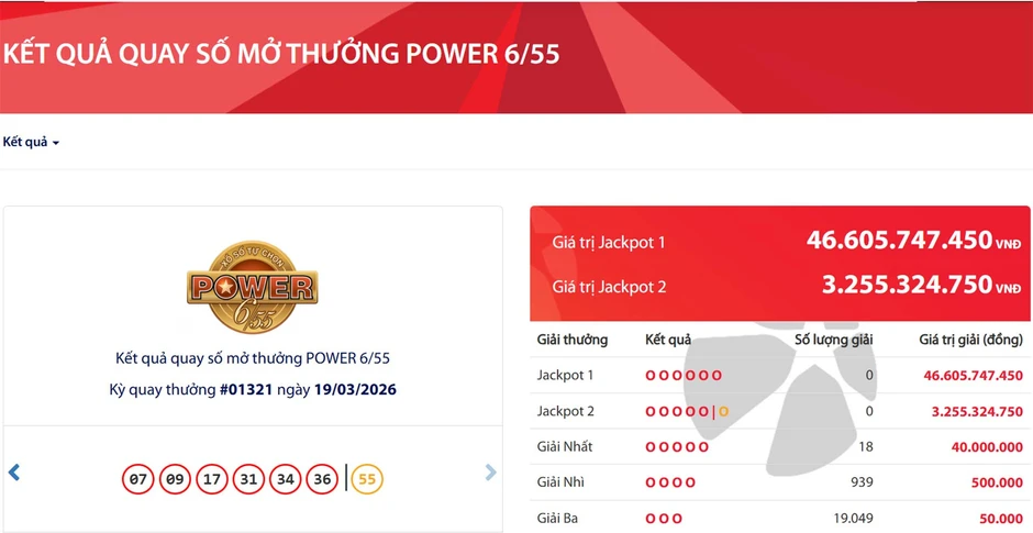 Kết quả Vietlott hôm nay 19/3: Có 18 vé trúng 40 triệu Kết quả Vietlott hôm nay 19/3: Có 18 vé trúng 40 triệu