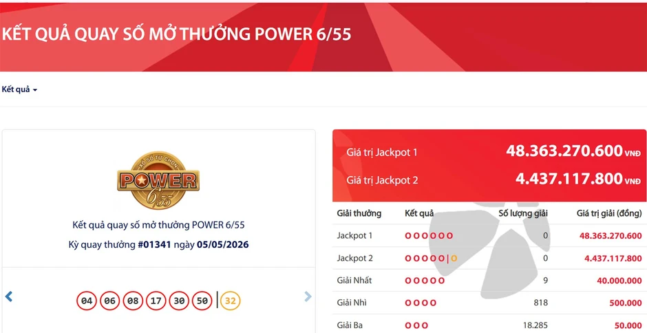 Kết quả Vietlott hôm nay 5/5: Tìm được 9 vé trúng giải nhất trị giá 40 triệu Kết quả Vietlott hôm nay 5/5: Tìm được 9 vé trúng giải nhất trị giá 40 triệu