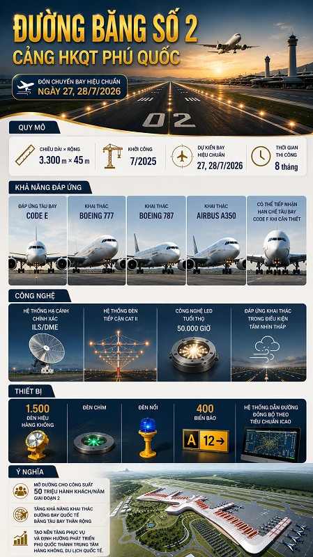 Sân bay Phú Quốc hoàn thành đường băng số 2 dài 3.300m, chuẩn bị bay hiệu chuẩn Sân bay Phú Quốc hoàn thành đường băng số 2 dài 3.300m, chuẩn bị bay hiệu chuẩn