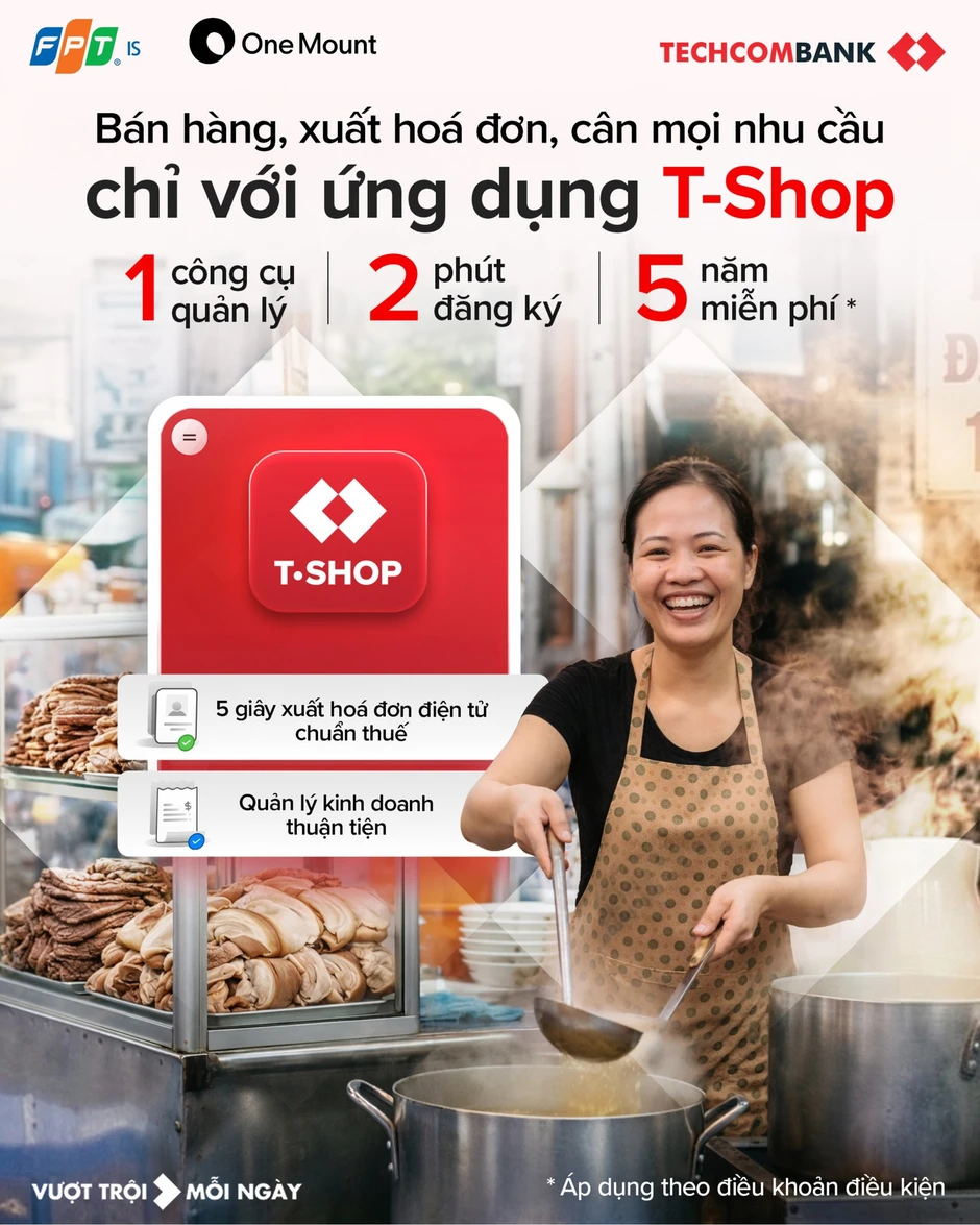 Techcombank ra mắt ứng dụng T-Shop giúp hộ kinh doanh quản lý bán hàng vượt trội: 2 phút đăng ký, 5 năm miễn phí Techcombank ra mắt ứng dụng T-Shop giúp hộ kinh doanh quản lý bán hàng vượt trội: 2 phút đăng ký, 5 năm miễn phí