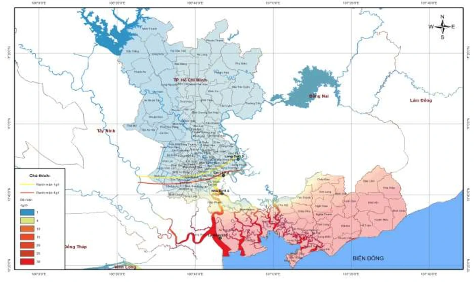 TP.HCM xâm nhập mặn vào sâu trên 60 km TP.HCM xâm nhập mặn vào sâu trên 60 km