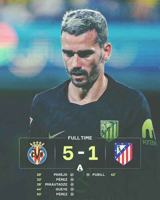 Kết quả Villarreal 5-1 Atletico Madrid: 'Tàu ngầm vàng' chiếm vị trí thứ 3 Kết quả Villarreal 5-1 Atletico Madrid: 'Tàu ngầm vàng' chiếm vị trí thứ 3
