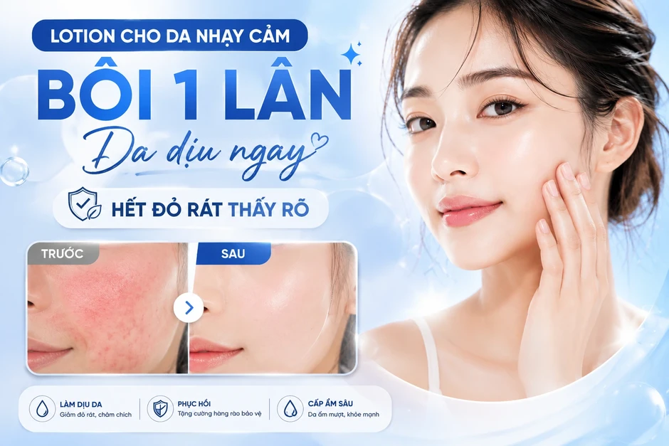 Lotion cho da nhạy cảm: Bôi 1 lần, giúp làm dịu da, giảm đỏ rát thấy rõ Lotion cho da nhạy cảm: Bôi 1 lần, giúp làm dịu da, giảm đỏ rát thấy rõ