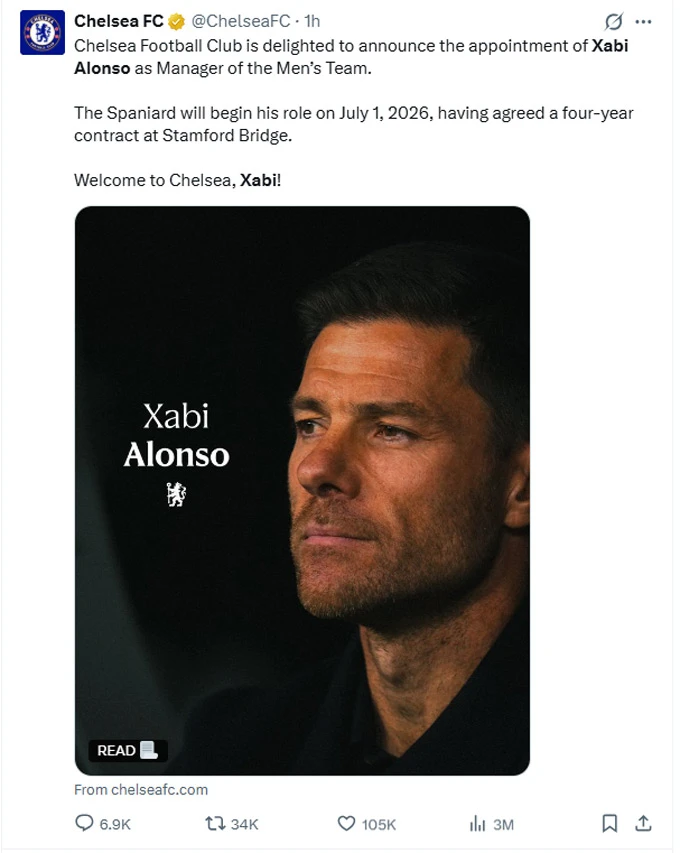 Chelsea chính thức bổ nhiệm Xabi Alonso làm HLV trưởng