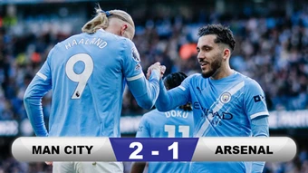 Kết quả Man City 2-1 Arsenal: Man xanh chỉ còn kém Pháo thủ 3 điểm
