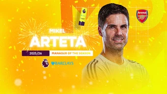 Mikel Arteta giành giải HLV xuất sắc nhất mùa tại Premier League 2025/26