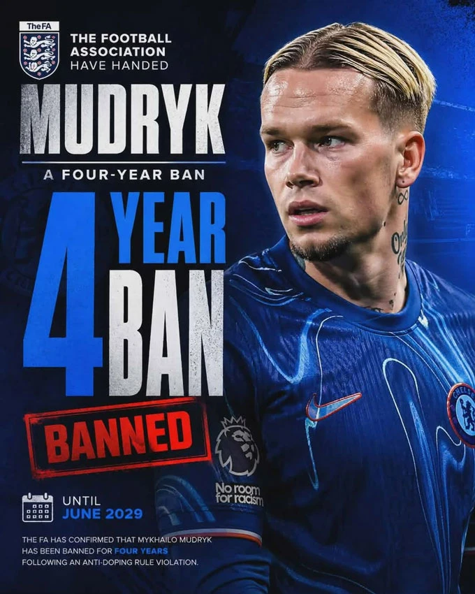 Mykhailo Mudryk nhận án phạt nặng chưa từng có trong lịch sử Premier League Mykhailo Mudryk nhận án phạt nặng chưa từng có trong lịch sử Premier League