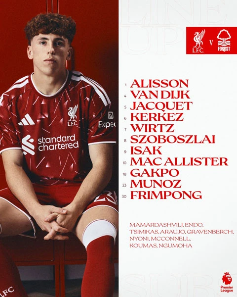 Trực tiếp Liverpool 2-2 Nottingham: Tân binh Munoz ghi bàn Trực tiếp Liverpool 2-2 Nottingham: Tân binh Munoz ghi bàn