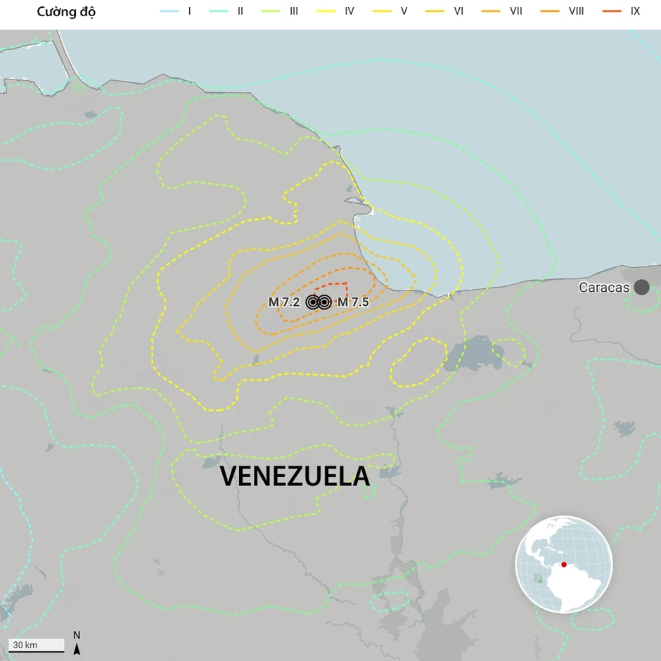 Lý do Venezuela hứng động đất kép trong chưa đầy một phút Lý do Venezuela hứng động đất kép trong chưa đầy một phút