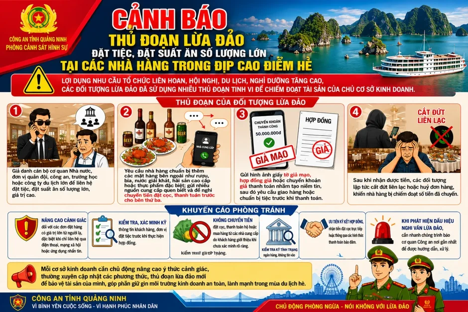 Cảnh giác chiêu lừa đặt tiệc nhắm vào các nhà hàng dịp cao điểm hè Cảnh giác chiêu lừa đặt tiệc nhắm vào các nhà hàng dịp cao điểm hè