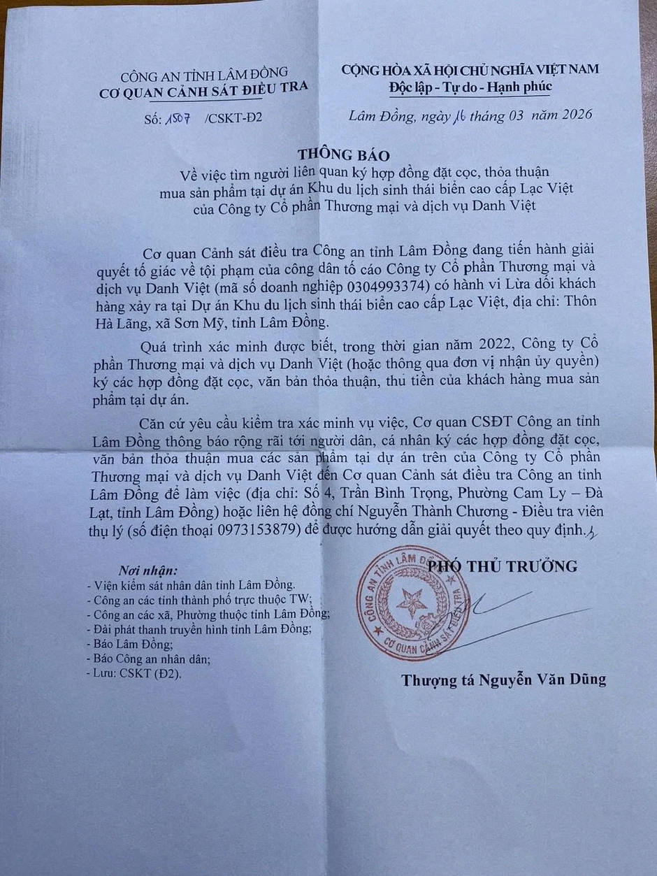 Công an tìm người bị hại liên quan dự án Lạc Việt bị tố lừa dối Công an tìm người bị hại liên quan dự án Lạc Việt bị tố lừa dối