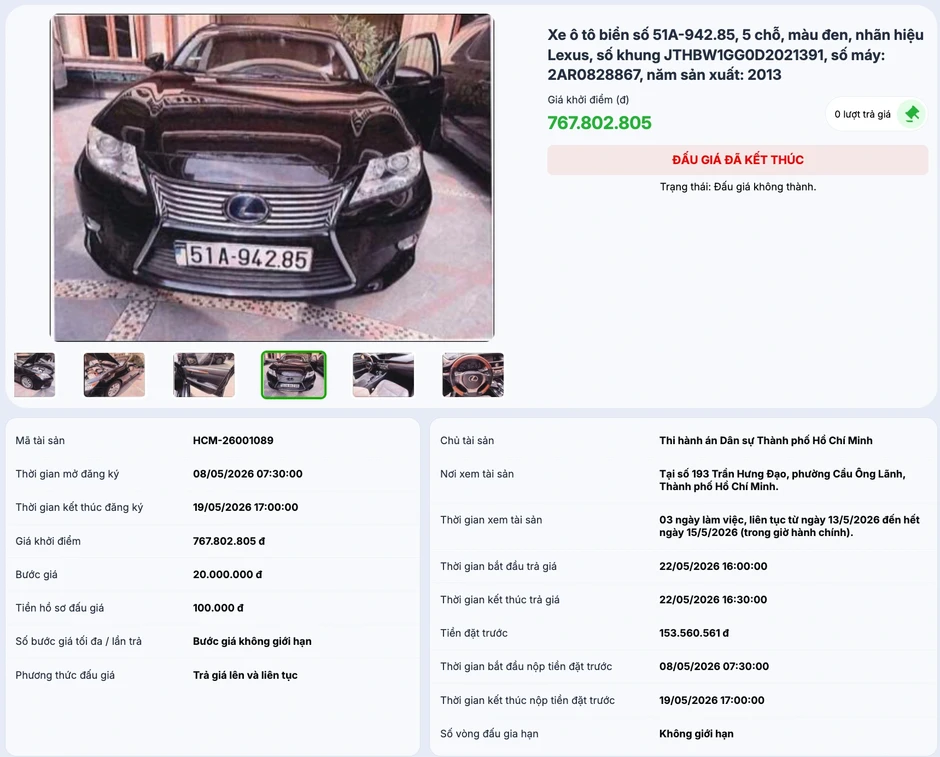 Đấu giá không thành 2 xe sang BMW, Lexus của Trương Mỹ Lan Đấu giá không thành 2 xe sang BMW, Lexus của Trương Mỹ Lan