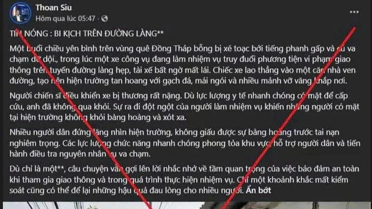 Đồng Tháp bác bỏ thông tin xe công vụ lao vào nhà dân, chiến sĩ công an tử vong Đồng Tháp bác bỏ thông tin xe công vụ lao vào nhà dân, chiến sĩ công an tử vong