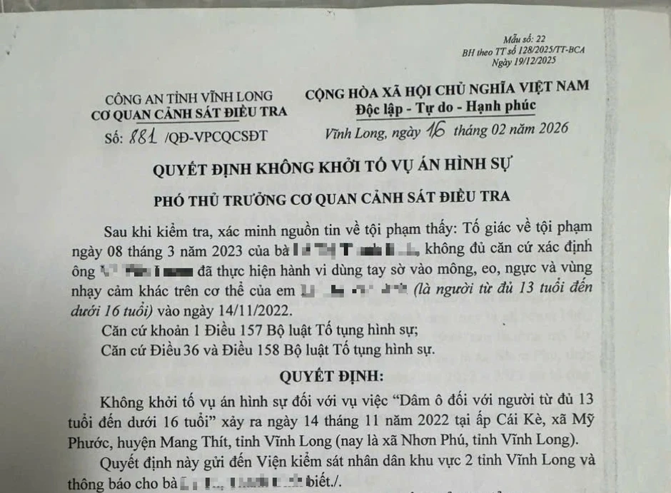 Lần thứ 2 viện kiểm sát yêu cầu điều tra lại vụ nữ sinh bị xâm hại ở Vĩnh Long Lần thứ 2 viện kiểm sát yêu cầu điều tra lại vụ nữ sinh bị xâm hại ở Vĩnh Long