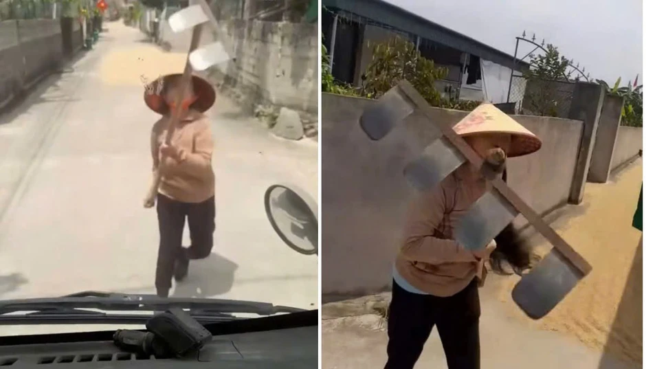 Phơi lúa lấn đường, người phụ nữ dùng cào chặn xe tải, tấn công tài xế Phơi lúa lấn đường, người phụ nữ dùng cào chặn xe tải, tấn công tài xế