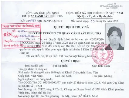 Quyết định truy nã Bùi Bá Hiến SN 1990, bất kỳ ai cũng có quyền bắt giữ Quyết định truy nã Bùi Bá Hiến SN 1990, bất kỳ ai cũng có quyền bắt giữ