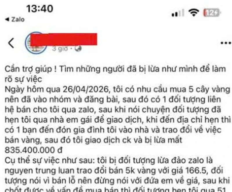 Sập bẫy mua vàng qua mạng: Mất trắng 800 triệu đồng trong tích tắc