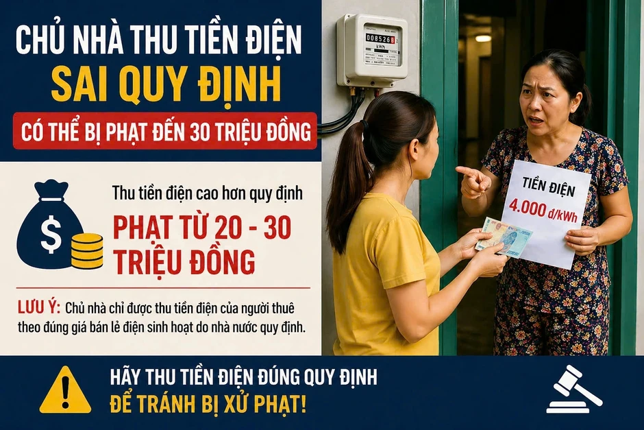 Thu tiền điện sai quy định, chủ nhà có thể bị phạt đến 30 triệu đồng Thu tiền điện sai quy định, chủ nhà có thể bị phạt đến 30 triệu đồng