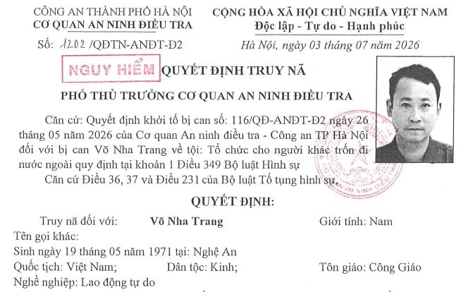 Truy nã đối tượng bị khởi tố về tội tổ chức cho người khác trốn đi nước ngoài Truy nã đối tượng bị khởi tố về tội tổ chức cho người khác trốn đi nước ngoài