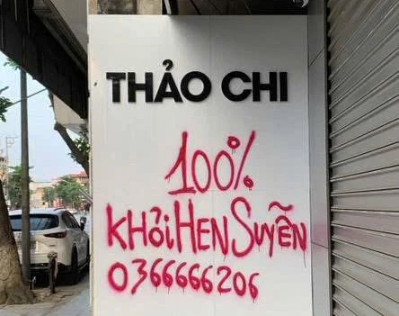Xịt sơn quảng cáo, bán thuốc nam giả “100% khỏi hen suyễn” Xịt sơn quảng cáo, bán thuốc nam giả “100% khỏi hen suyễn”