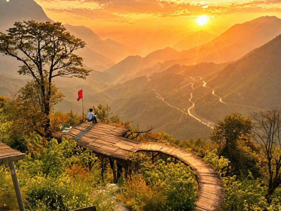 Du khách thích thú ngắm hoàng hôn trên đỉnh đèo Ô Quy Hồ Du khách thích thú ngắm hoàng hôn trên đỉnh đèo Ô Quy Hồ