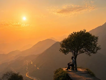 Du khách thích thú ngắm hoàng hôn trên đỉnh đèo Ô Quy Hồ