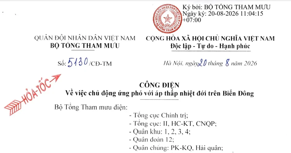 Bộ Tổng Tham mưu chỉ đạo chủ động ứng phó với áp thấp nhiệt đới trên Biển Đông