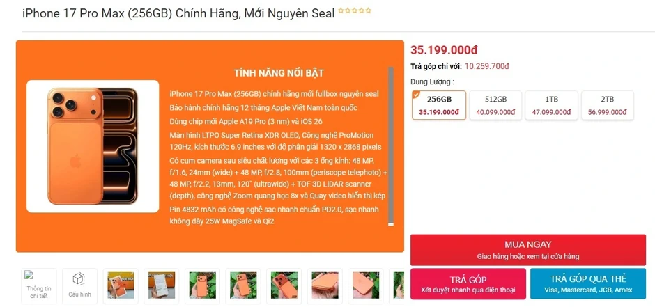 Giá iPhone 17 Pro Max giảm về mức thấp nhất từ khi lên kệ tại Việt Nam Giá iPhone 17 Pro Max giảm về mức thấp nhất từ khi lên kệ tại Việt Nam