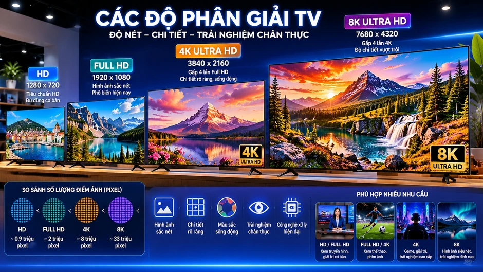 Nên chọn TV với độ phân giải nào? Nên chọn TV với độ phân giải nào?