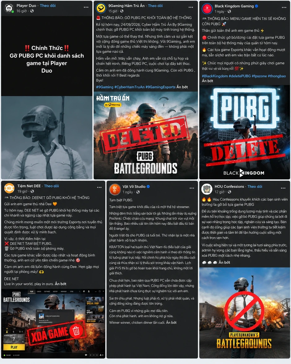Nhiều hệ thống gaming gỡ PUBG PC, quyết đứng về phía tuyển thủ Việt Nam Nhiều hệ thống gaming gỡ PUBG PC, quyết đứng về phía tuyển thủ Việt Nam