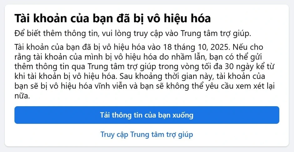 Nhiều người dùng Việt Nam bất ngờ bị Facebook khóa tài khoản không rõ lý do
