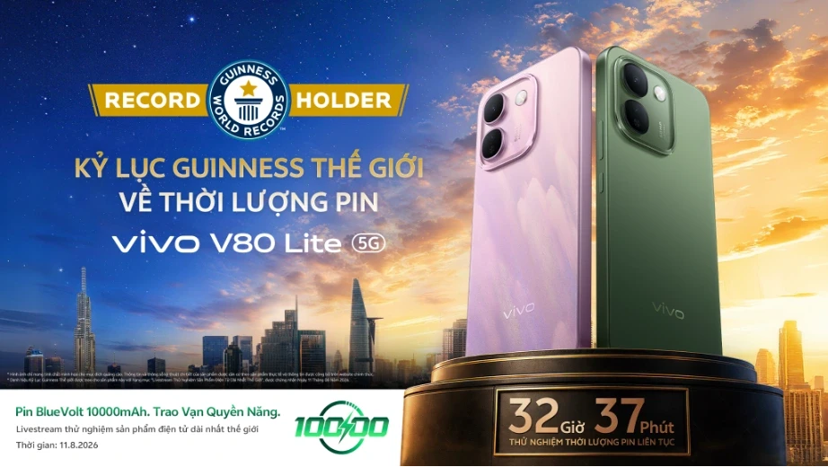 vivo V80 Lite nhận Kỷ lục Guinness thế giới 32 giờ 37 phút sử dụng liên tục