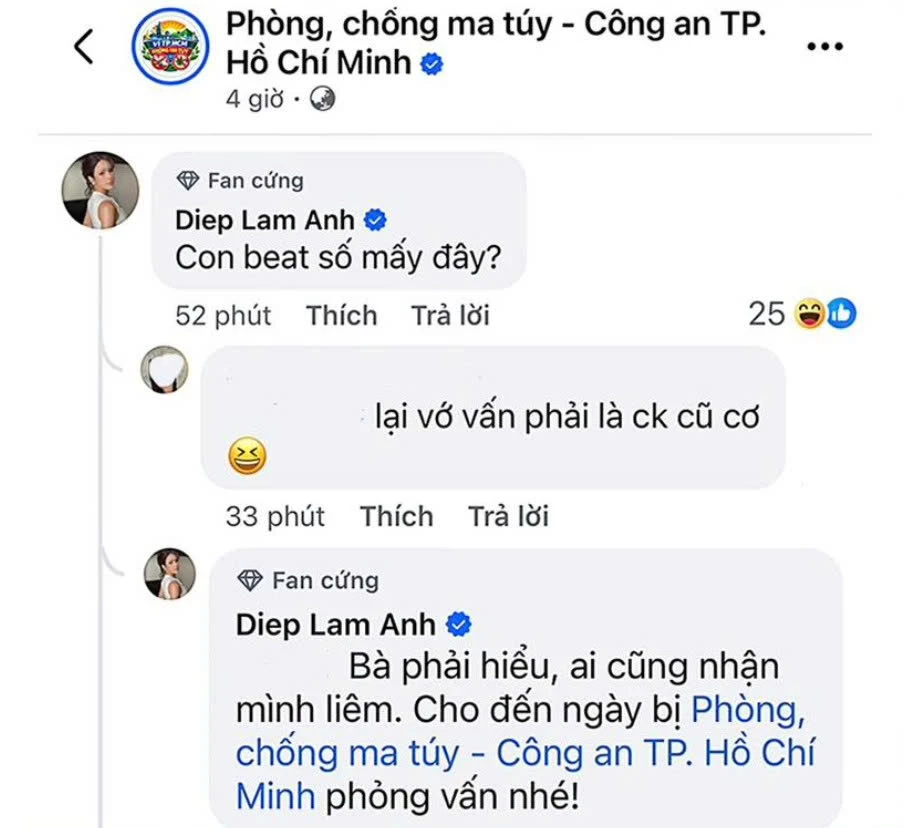 Diệp Lâm Anh bình luận gì ở fanpage Phòng, chống ma túy - Công an TP.HCM mà gây bão? Diệp Lâm Anh bình luận gì ở fanpage Phòng, chống ma túy - Công an TP.HCM mà gây bão?
