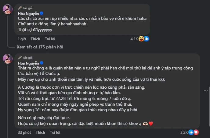 Hòa Minzy thông báo ngưng đăng tải hình ảnh về chồng Đại úy Hòa Minzy thông báo ngưng đăng tải hình ảnh về chồng Đại úy