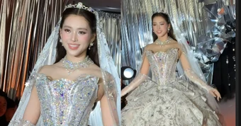 Không còn lời nào để khen cho nhan sắc của Hoa hậu Tiểu Vy khi làm cô dâu