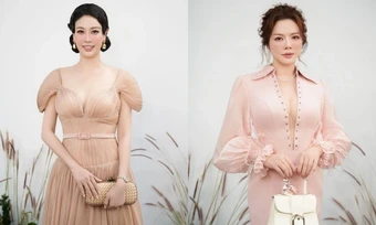 Lý Nhã Kỳ diện mốt xẻ ngực bên các hoa hậu