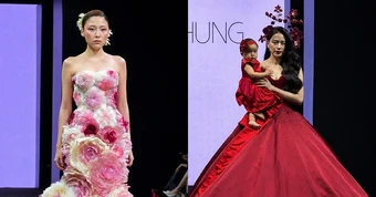 Negav chỉnh váy cho Uyển Ân, Ngô Thanh Vân bế con gái 1 tuổi diễn thời trang