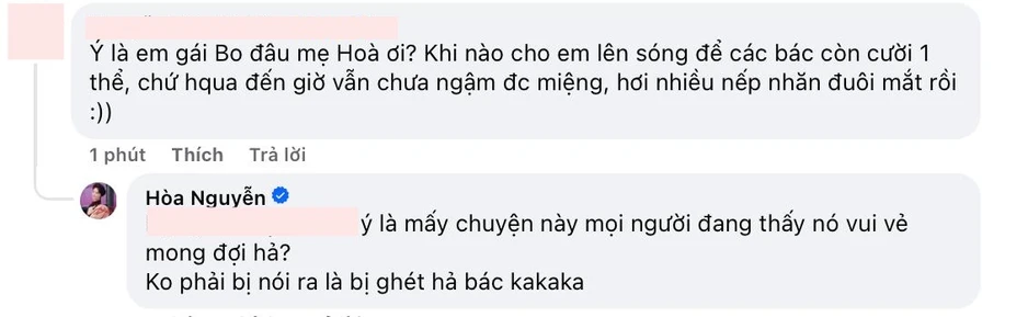 Phản hồi của Hoà Minzy về thông tin "em gái bé Bo" Phản hồi của Hoà Minzy về thông tin "em gái bé Bo"