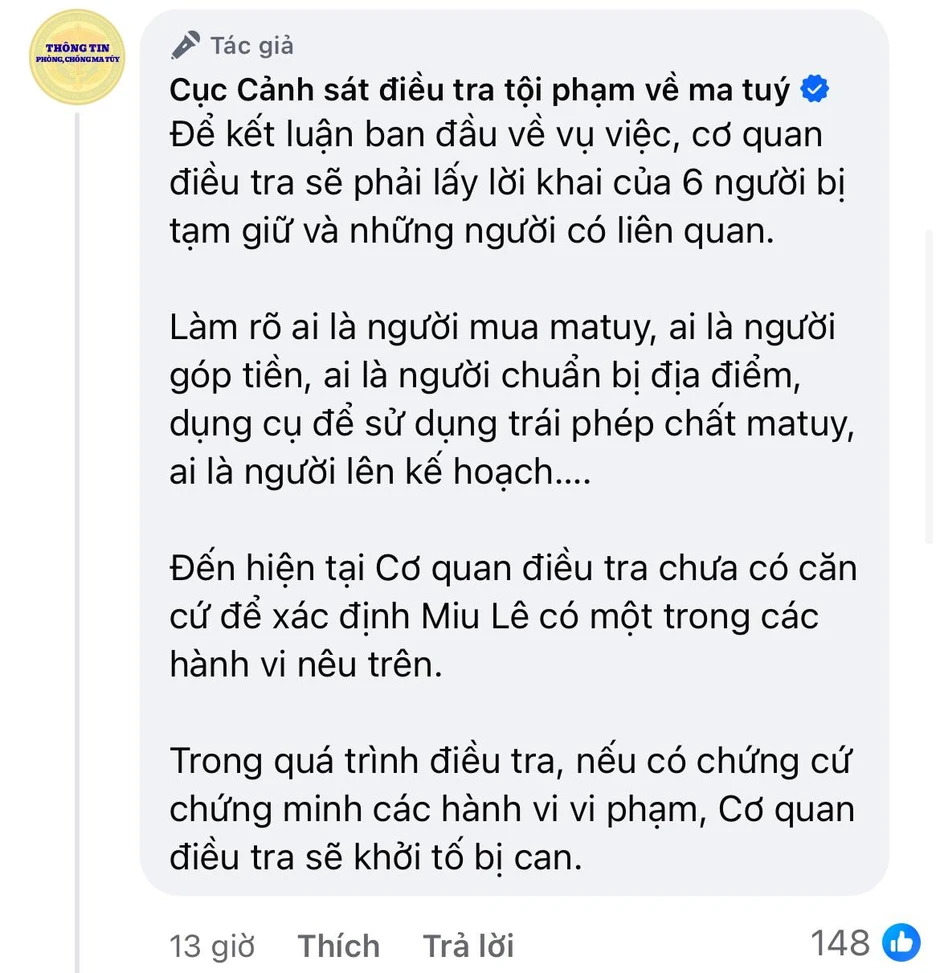 Thông tin mới nhất vụ Miu Lê sử dụng trái phép chất ma tuý Thông tin mới nhất vụ Miu Lê sử dụng trái phép chất ma tuý