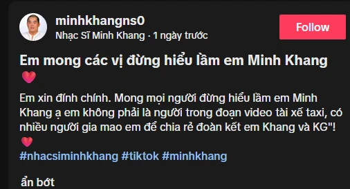 Tràn lan tin "Nhạc sĩ Minh Khang đính chính" sau nghi vấn chửi tài xế taxi?
