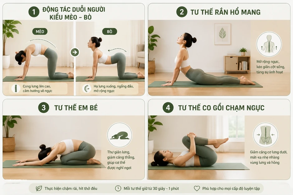 4 bài tập giãn cơ giúp giảm đau lưng cho dân văn phòng