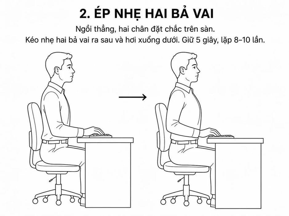 4 bài tập tại bàn làm việc giúp U40 giảm căng cổ, đau lưng 4 bài tập tại bàn làm việc giúp U40 giảm căng cổ, đau lưng