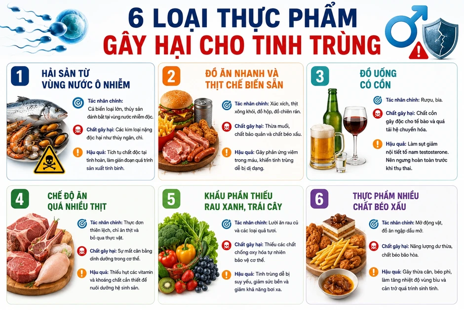 6 loại thực phẩm làm suy giảm chất lượng tinh trùng ở nam giới 6 loại thực phẩm làm suy giảm chất lượng tinh trùng ở nam giới