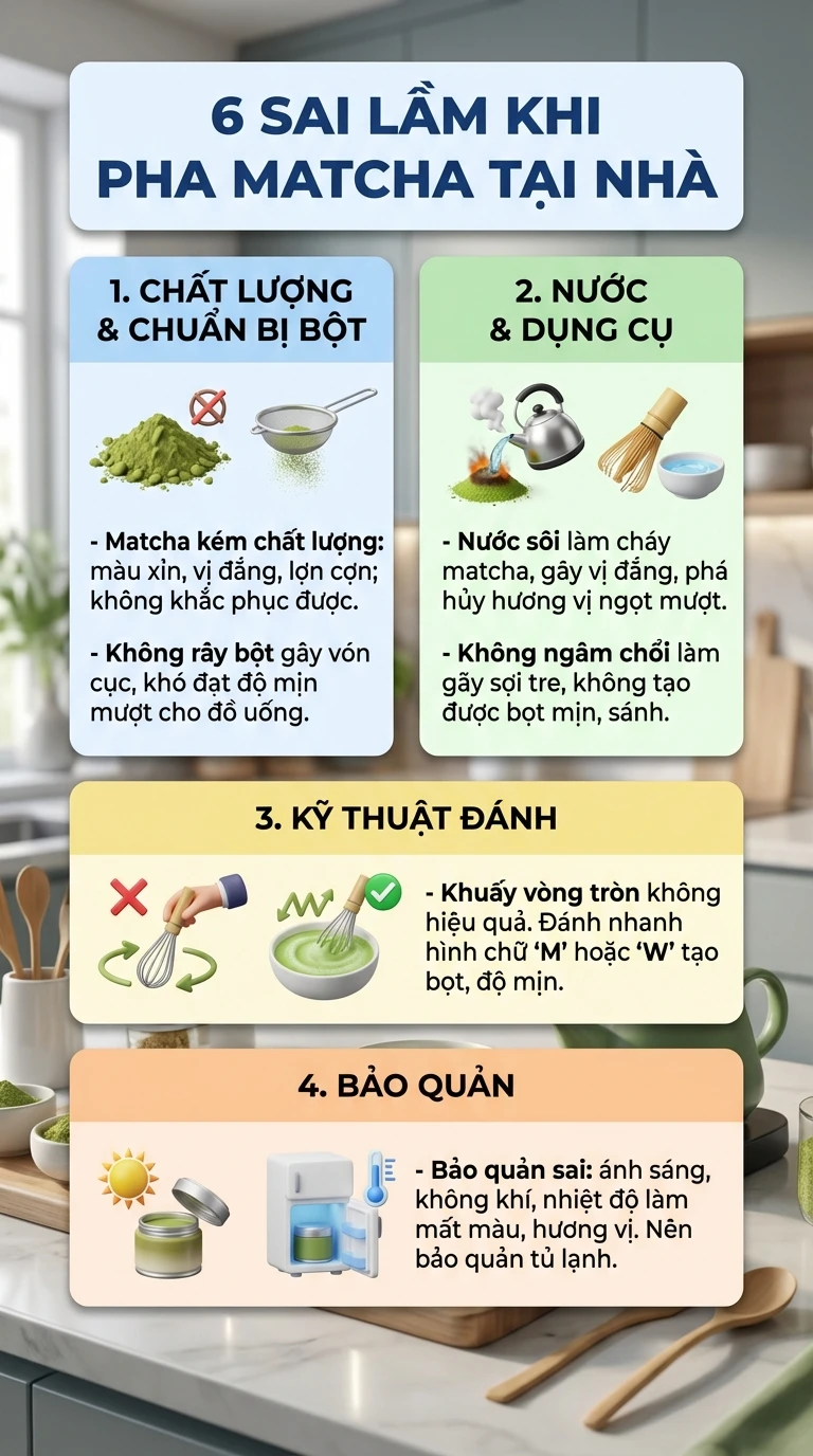 6 sai lầm khi pha matcha tại nhà khiến hương vị "hỏng bét" 6 sai lầm khi pha matcha tại nhà khiến hương vị "hỏng bét"