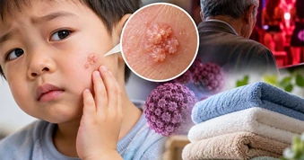 Bé trai 3 tuổi bị sùi mào gà trên mặt, bác sỹ nói do dùng chung khăn tắm
