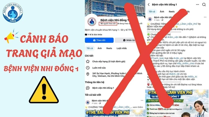 Bệnh viện Nhi Đồng 1 TPHCM phát cảnh báo có trang fanpage giả mạo bệnh viện Bệnh viện Nhi Đồng 1 TPHCM phát cảnh báo có trang fanpage giả mạo bệnh viện